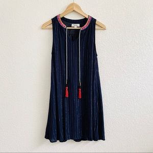 THML Navy Sleeveless Tassel Embroidered Dress